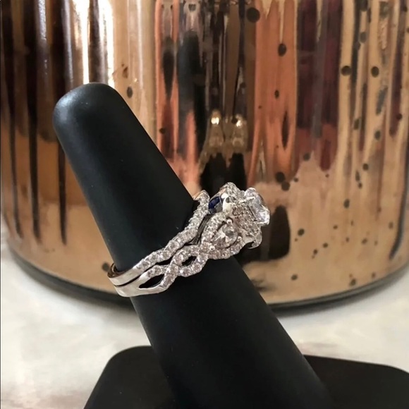 3 Pcs 925 Silver Engagement Ring Wedding Band SET - Picture 6 of 8